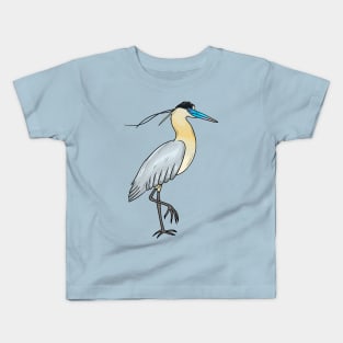 Capped heron bird cartoon illustration Kids T-Shirt